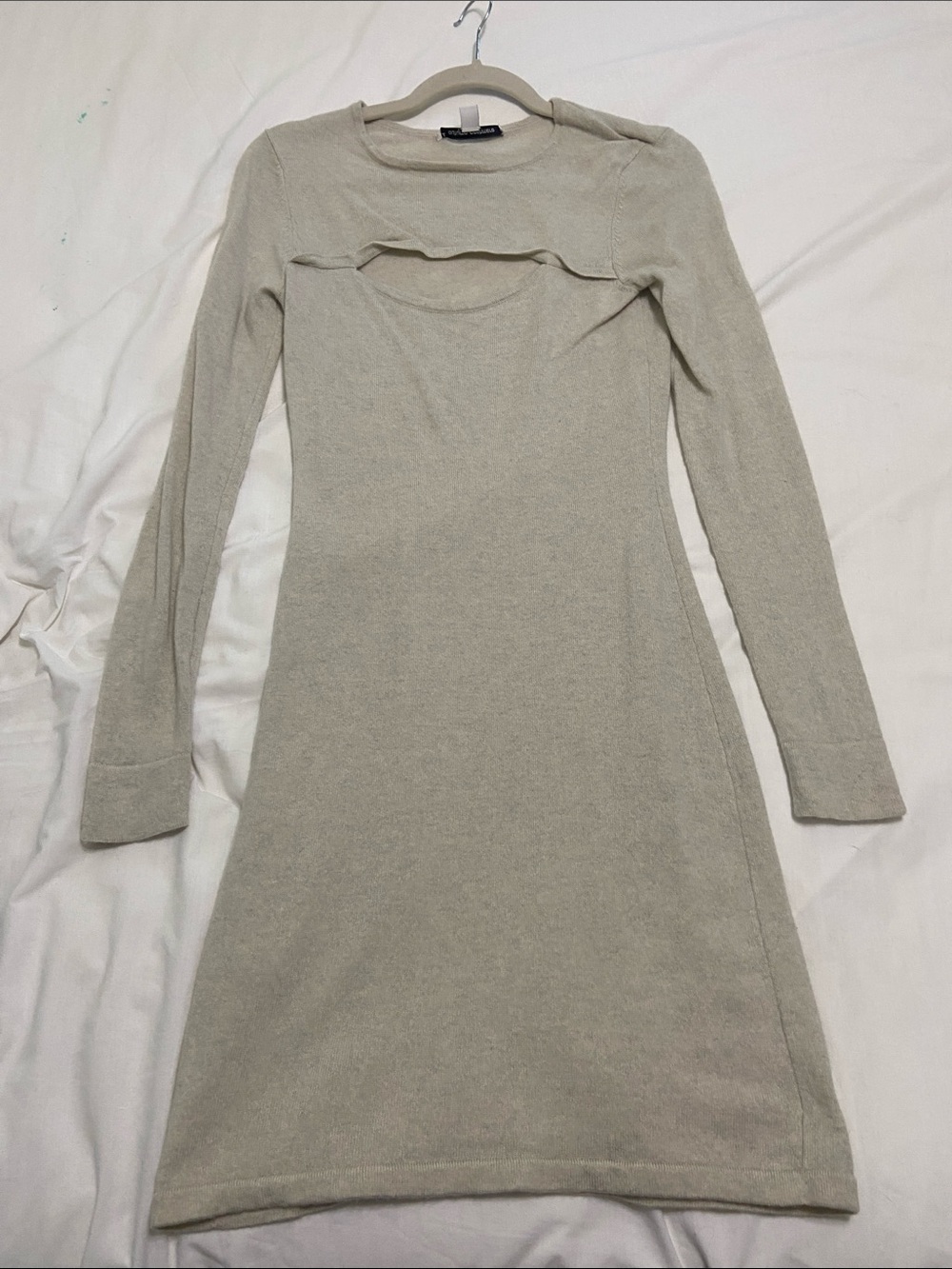 Autumn Cashmere Light Beige Long Sleeve Cutout Knit Dress